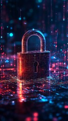 Aufkleber - Digital padlock with glowing binary code, futuristic data security concept