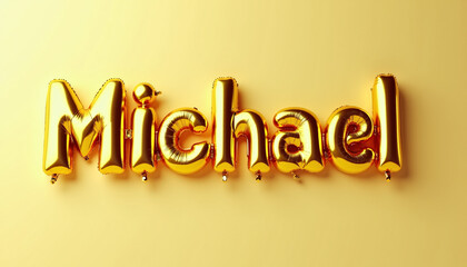 Wall Mural - MICHAEL Golden 3D Balloon Letters on Solid Background