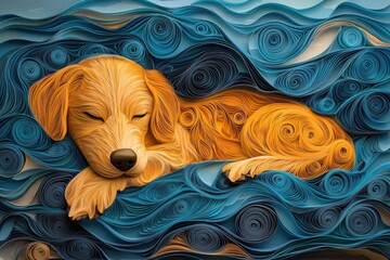 Cozy Quilled Paper Filigree Dog in Bed - Symbol of Warmth and Relaxation for Pets