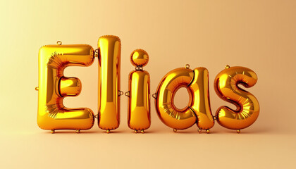 Wall Mural - ELIAS Golden 3D Balloon Letters on Solid Background