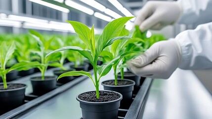 Genetically modified crop development lab focused on future agriculture, creating more resilient, high-yield crops using advanced genetic engineering techniques, 