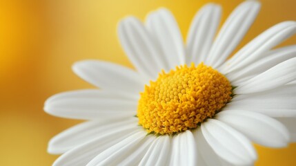 Poster - A macro view of a daisy with crisp white petals and a bright yellow center, capturing the simplicity and beauty of this classic flower.