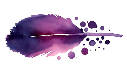 Poster - Hand drawn watercolor purple feather isolated on white background