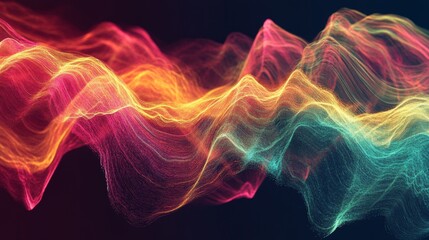 Wall Mural - Abstract digital representation of colorful electric waves moving through the air, symbolizing data transmission, communication, and technology advancements.