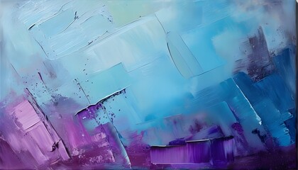 Vibrant abstract canvas with blue and purple paint textures, showcasing dynamic brush strokes and expressive oil paint stains