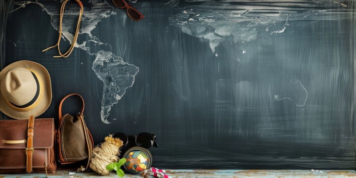 Simple banner tourism with copy space in the form of chalk and board.