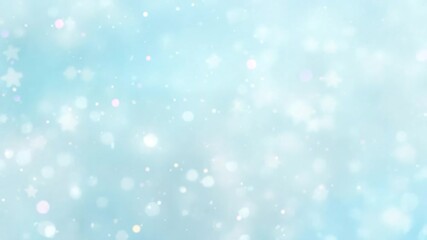 Wall Mural - blurred white star shapes on light blue background. abstract bokeh effect. 4k background material fo