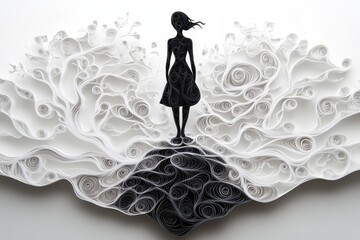 Inner Turmoil - Quilling Paper Filigree Figure at Crossroad of Intricate Thoughts Symbolizing Indecision and Mental Strain