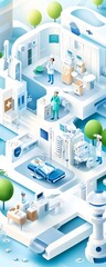 Wall Mural - Isometric Illustration of a Modern Hospital Interior.