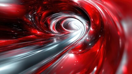 Wall Mural - Abstract Red and Silver Swirling Tunnel