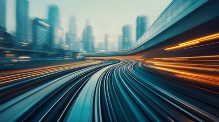 Aufkleber - Close-up of a high-speed train in a motion blur, illustrating the incredible speed and efficiency of the train as it travels through a bustling cityscape.