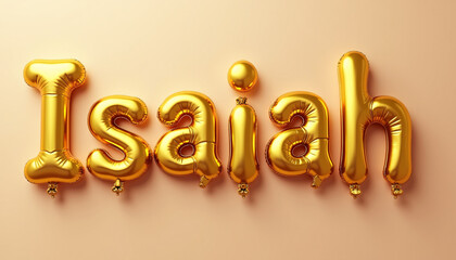 ISAIAH Golden 3D Balloon Letters on Solid Color Background