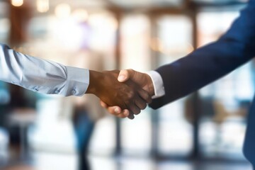 Wall Mural - Opportunity is always out there Defocused shot of two businesspeople shaking hands in an office