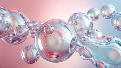 Poster - Colorful, transparent bubbles drift through a gentle pastel background, creating a mesmerizing abstract display of floating spheres and soft reflections