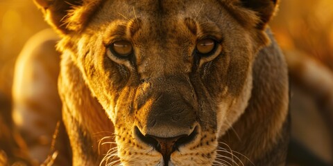 Wall Mural - Close up portrait of a lioness Panthera leo