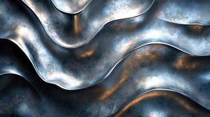 Shiny Metal Surface with Wavy Patterns and Reflective Texture for Modern Industrial Design and Backgrounds