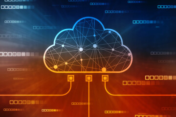 Poster - 2d illustration of Cloud computing, Cloud Computing Concept, Cloud computing concept. Abstract cloud connection technology background, internet data storage, database and mobile server concept