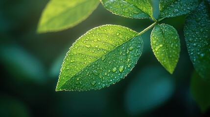 Canvas Print - Dewy Green Leaf