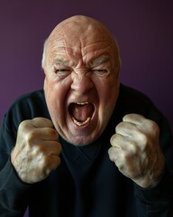 Poster - A man shouts angrily, his fists clenched. AI.