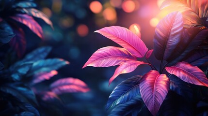 Poster - Pink and Blue Leaves in the Forest