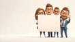 © Weerapat - A cheerful cartoon group of four people holding a blank sign in a modern style, perfect for any business or promotional content.