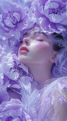 Wall Mural - A woman is lying on her back with her head resting on a bed of flowers