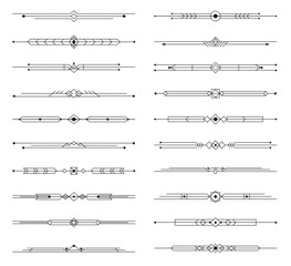 Poster - Art deco dividers and menu border elements or elegant line ornaments, vector frames. Vintage art deco dividers with geometric line ornament, modern or antique decoration elements for borders or frames