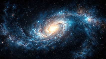 Wall Mural - Spiral galaxy with a bright center is shining across the vast expanse of deep space. High quality photo