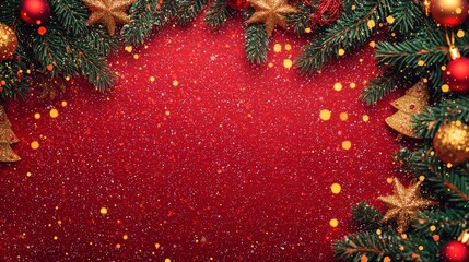 Wall Mural - Red canvas Christmas background with xmas tree and sparkling bokeh lights, Merry Christmas and Happy New Year, winter holiday theme, room for text