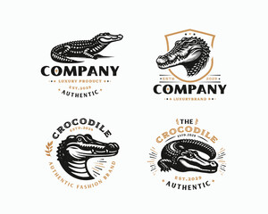 Wall Mural - Set vintage bundle crocodile alligator logo design for business company