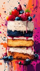 Sticker - Vibrant digital art representation of cake with clean lines and modern colors.