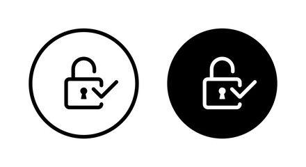Poster - Unlock padlock with tick icon on black circle. Open access sign symbol