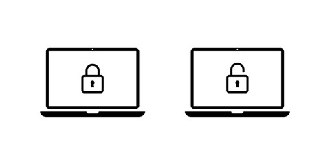 Poster - Lock and unlock icon on laptop computer screen. Padlock security on notebook display concept