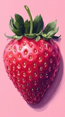 Sticker - Strawberry depicted in a digital art style with clean lines and vivid, engaging colors, resulting in a modern and crisp look.