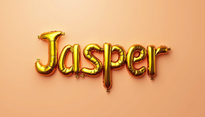 Wall Mural - JASPER Golden 3D Balloon Letters on Solid Color Background