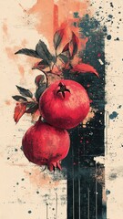 Wall Mural - Abstract pomegranate forms with dynamic shapes and vibrant textures.