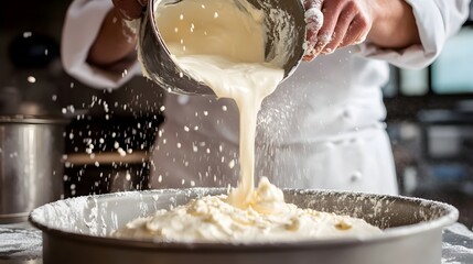 Chef Preparing Dough with Industrial Mixer in Commercial Kitchen