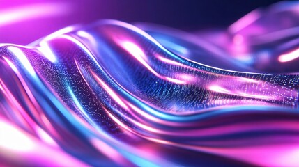 Poster - A vibrant and futuristic wave of colorful fabric, reflecting light and creating dynamic patterns. Ideal for tech and abstract themes.