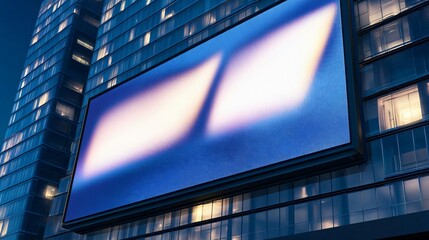 Poster - Illuminated billboard on a modern building at night, showcasing a vibrant light display and creative urban architecture.