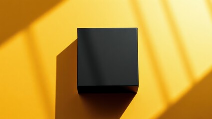 black box mockup on yellow backgroun with light an shaow