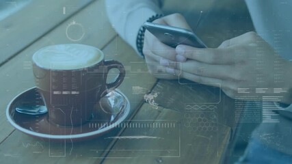 Poster - Animation of data processing over caucasian woman using smartphone