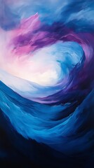 Poster - Blue and purple abstract wave painting with light center, swirling motion. Artistic expression and creativity concept
