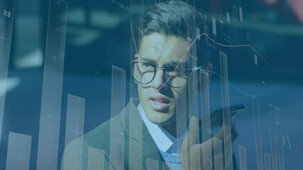 Poster - Animation of data processing over biracail man using smartphone