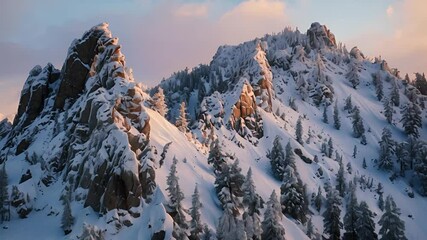 Snowy Mountain Peaks at Sunset