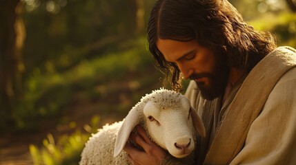 Portrait of Jesus Christ with a lamb	