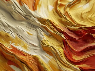 Wall Mural - A piece of fabric with a gold and orange color scheme. The fabric appears to be flowing and has a sense of movement. The painting has a dreamy and ethereal quality to it