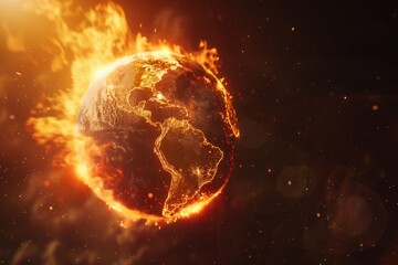 Wall Mural - a planet is on fire with a bright orange glow. the fire is so intense that it is almost as bright as