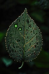 Canvas Print - A leaf with a green stem and a green leaf