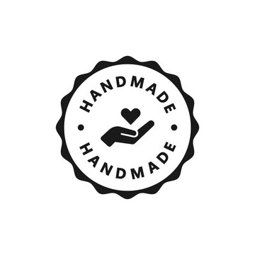 Set of handmade emblem linear icons. Hand in circle with text. Flat vector illustration.