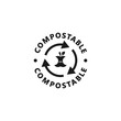© Oleg - Compostable icon. Compostable logo, sign, label, sticker, food package stamp. Compostable product. Ecological product. Recyclable and biodegradable. Vector
